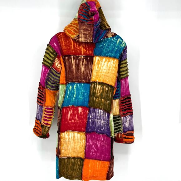 Greater Good Network Patchwork Boho 100% Cotton Hoodie Full Zip Size S/M - Picture 3 of 8
